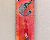 flamingo moon mixed media OOAK affordable art