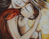 mother and child dancing naked red dress art print - Crush - Archival 8x10 signed motherhood print