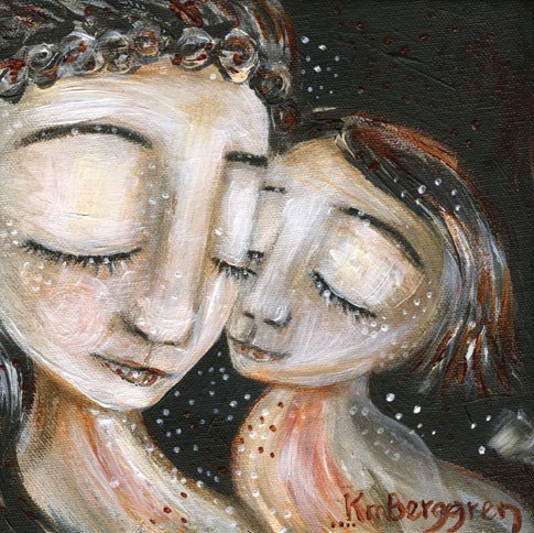 mother and child faces daughter - Heart - Archival 12x12 signed motherhood print from an acrylic painting by Katie m. Berggren