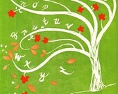 Alphabet Tree (green) - linocut prints