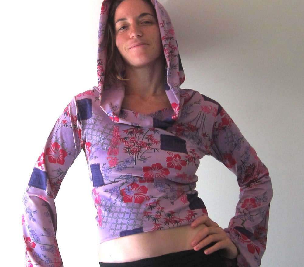 Lavender Asian Print Hoodie Top