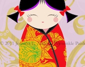 Japanese Kokeshi Dolls Digital Collage Sheet 1x2 inch