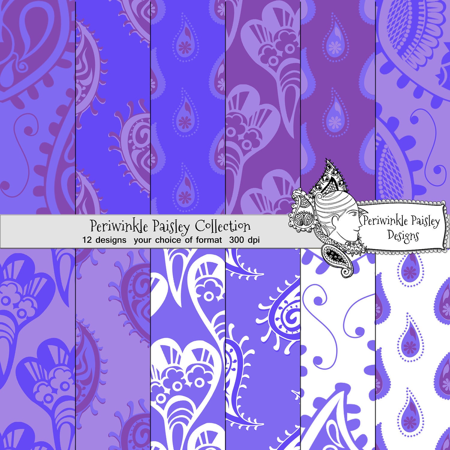 Scrapbooking Papers Periwinkle Paisley Digital Download blue purple