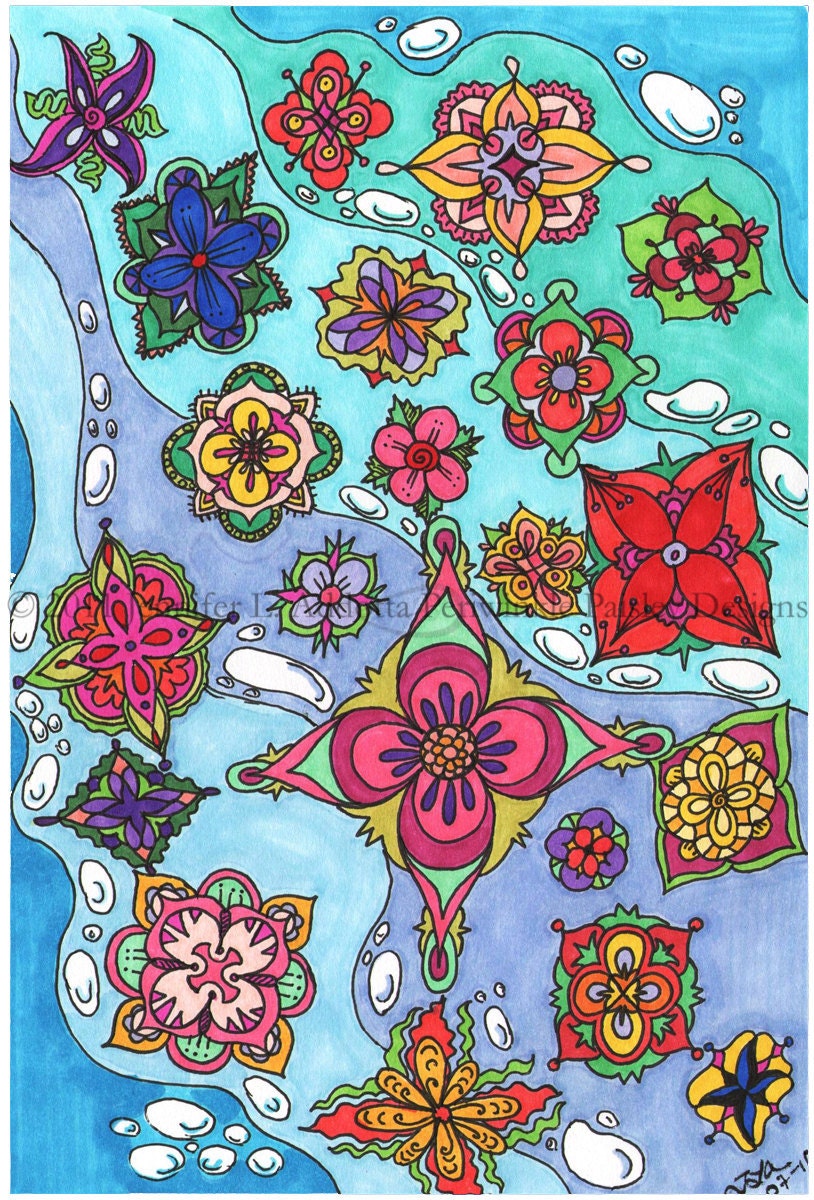 Water Blossoms Pink and Blue Floral Artwork