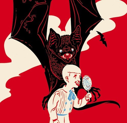 Vampire bat attacks boy licking lollipop - Giclee Print
