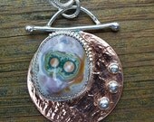 Ocean Jasper Sterling Silver Bezel Set on Textured Copper "Here's looking at you, kid"