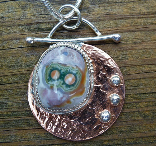 Ocean Jasper Sterling Silver Bezel Set on Textured Copper "Here's looking at you, kid"