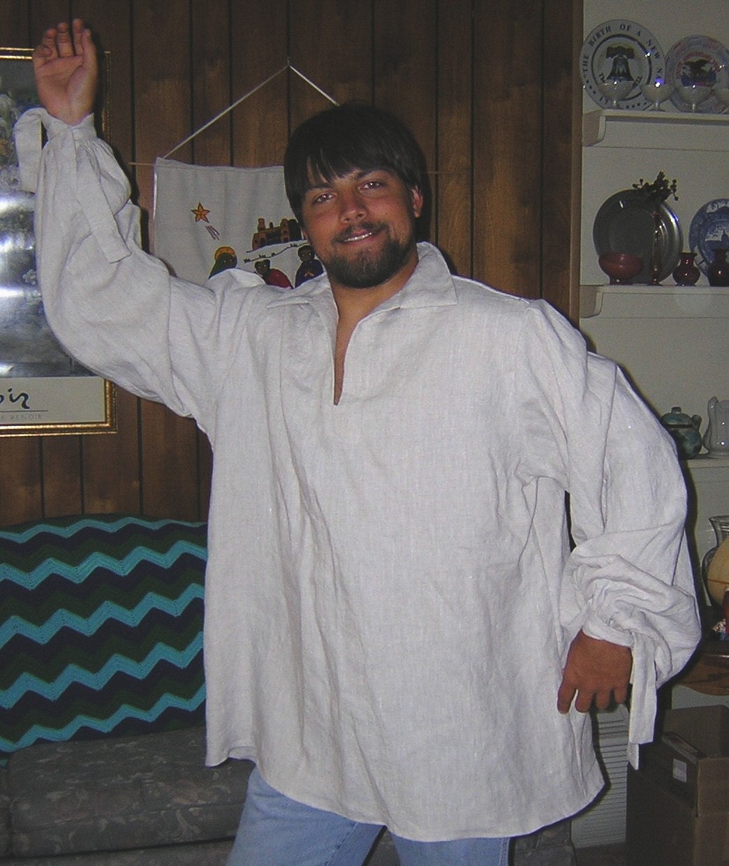 Large Mix Natural Colored Linen Men's Renaissance Shirt - SCA, LARP