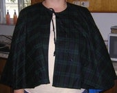 Green and Blue Plaid Wool Capelet