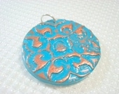Turquoise and Copper Handmade Polymer Clay Pendant