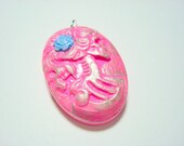 Lovely Lolita Day of the Dead Pendant-Pink, Silver, and Blue Rose