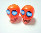 Blue Heart Eyes in Orange Howlite Skull Beads