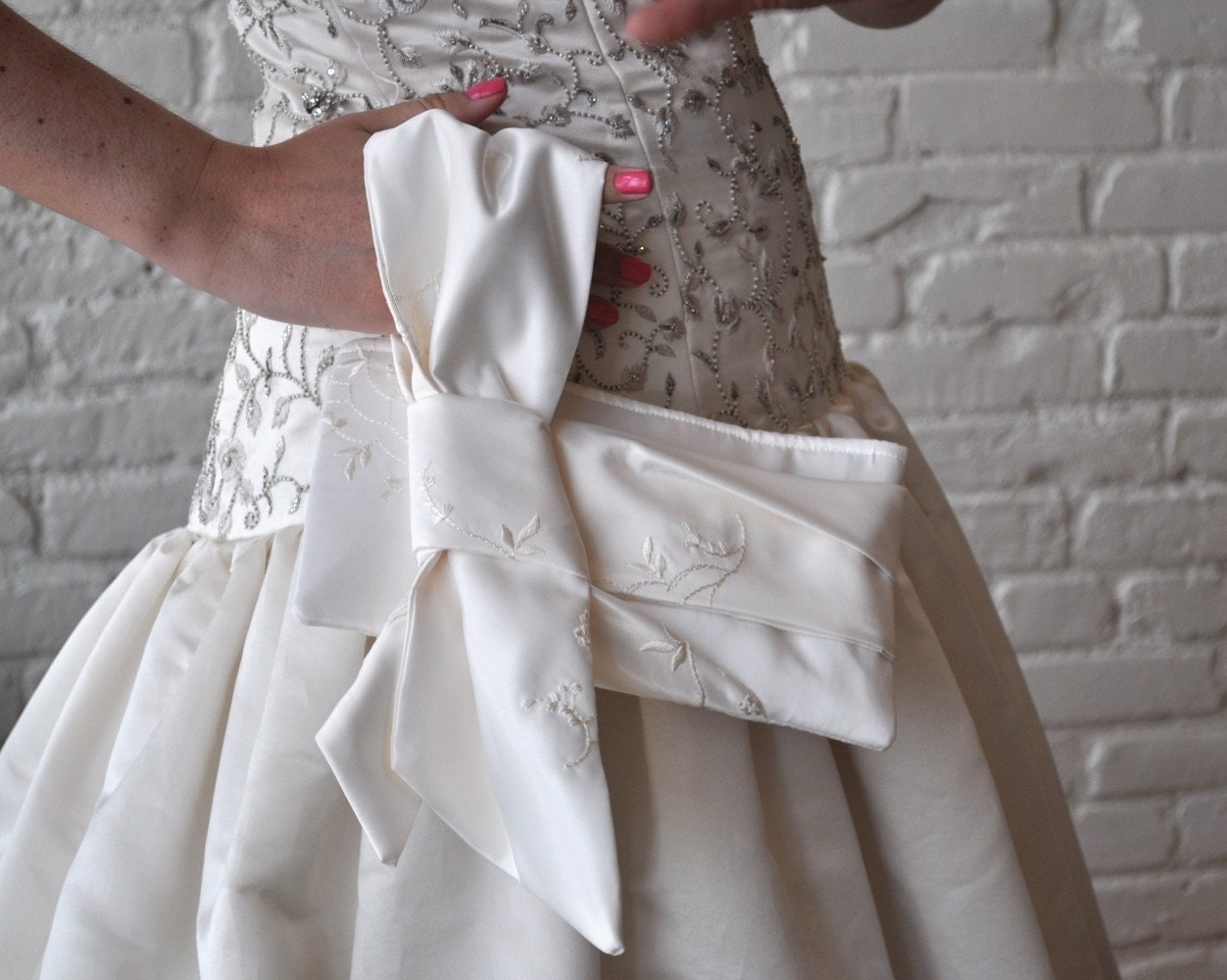 Bridal Clutch - The Elle Jane Clutc  in Ivory Embroidered Satin, wedding purse, big bow bridal bag