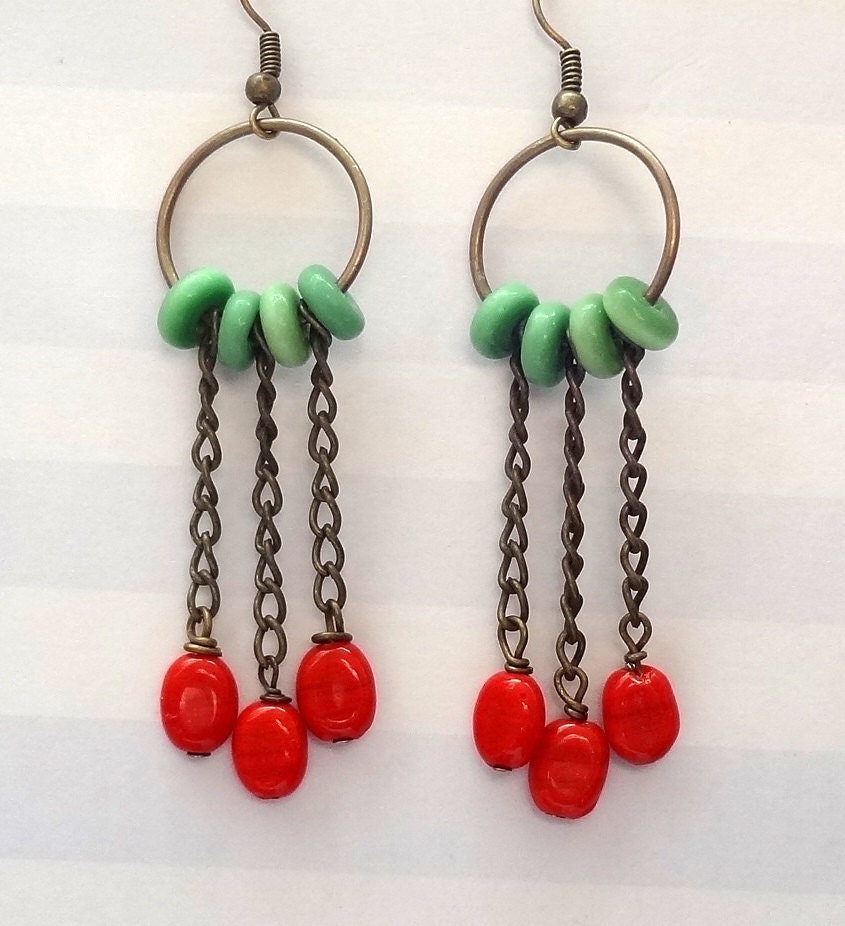 Hoop Earrings, Red and Green