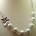 White Necklace Set, White Glass Pearl,  Orchid Flower Necklace Set, Bridesmaid Necklace