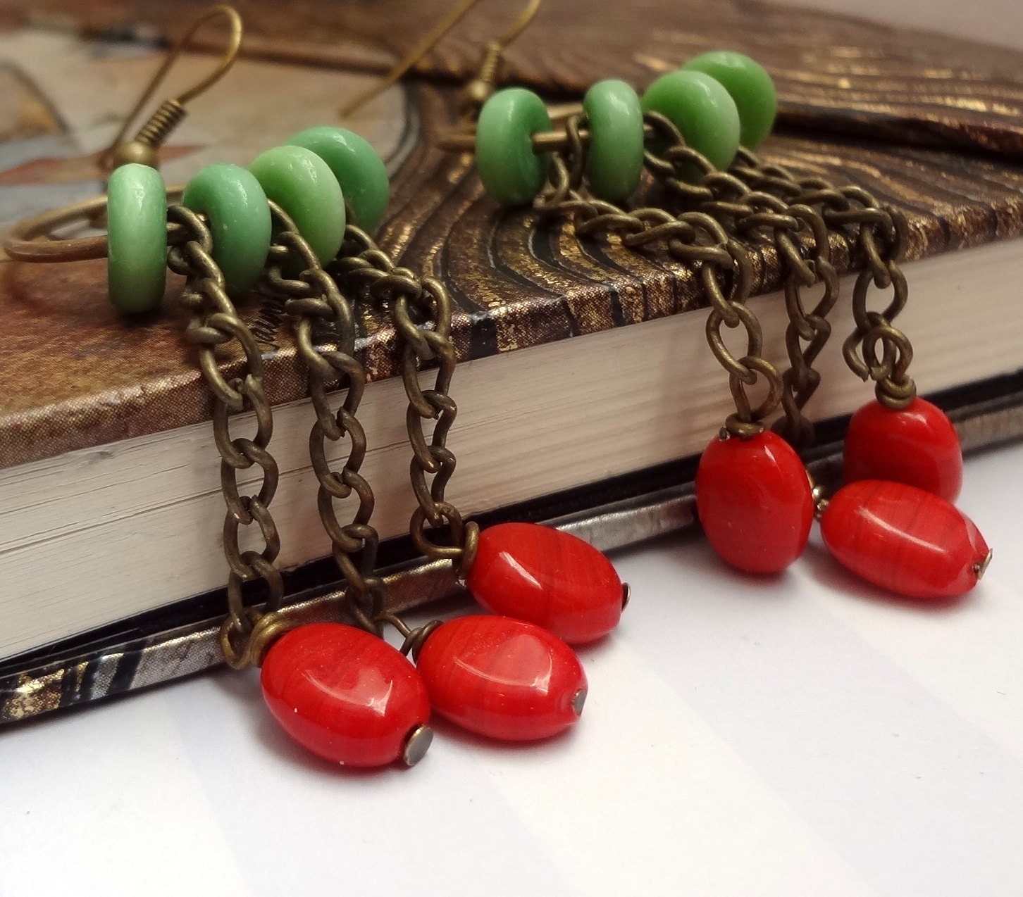Hoop Earrings, Red and Green