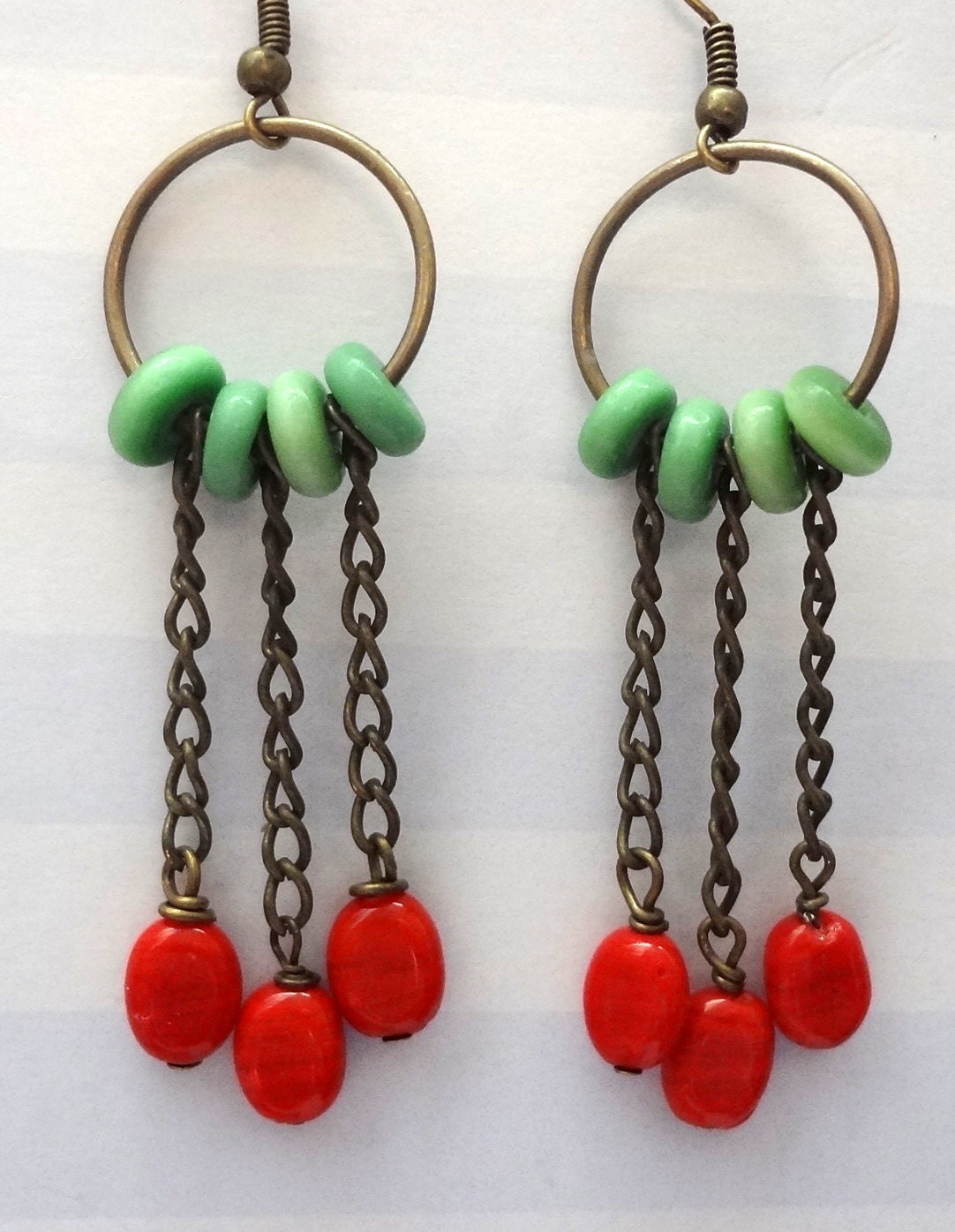 Hoop Earrings, Red and Green