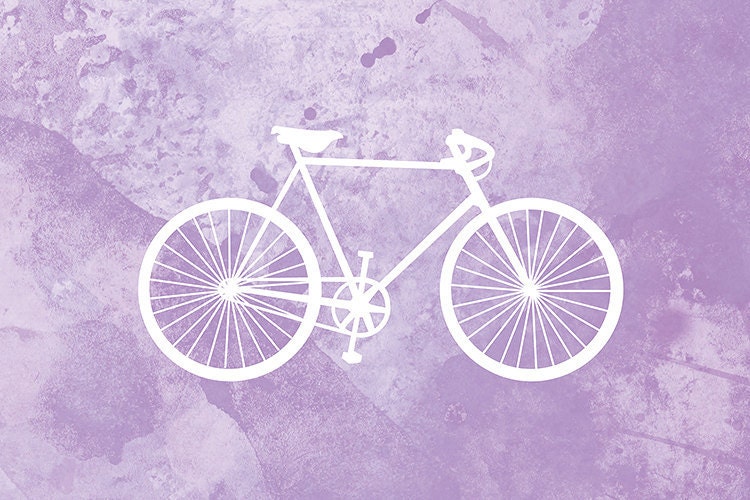 Bicycle Art Bike Print - 12x18 (purple and white)