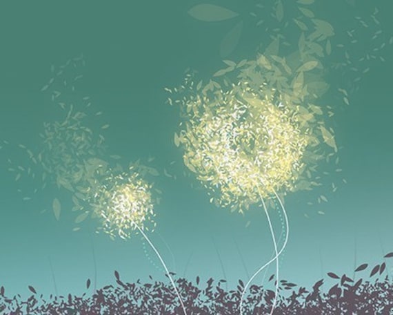 Dandelion Flower Art Print - 8x10 - Early Summer Evening - Green yellow landscape