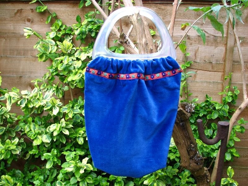 SALE - Blue velvet handbag