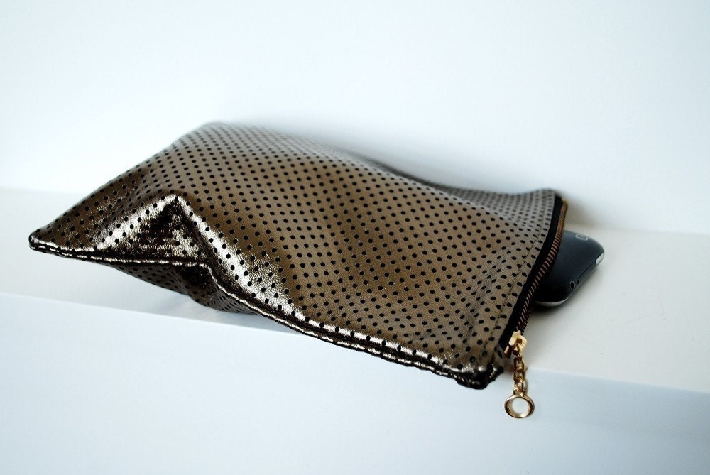 Leather mini clutch in antique gold