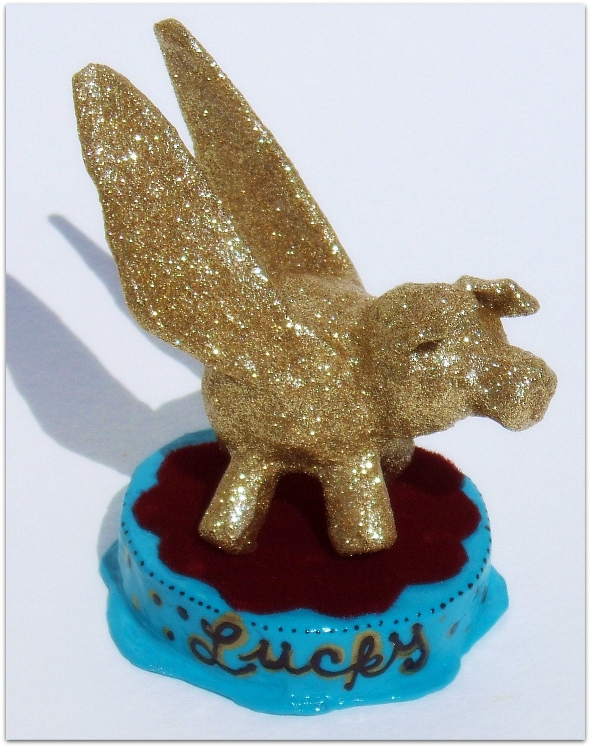 You are So Lucky Award, Paper Mache Flying Pig Trophy, Lucky Glitter Pig, Gold Flying Pig