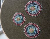 hand embroidered hoop art - freeform flowers on repurposed pool table felt in 6 inch hoop by bo betsy - free shipping