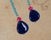 Cobalt blue, hot pink and turquoise dangle earrings