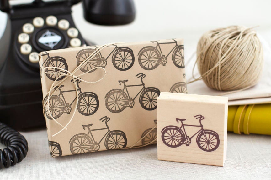 Bicycle Stamp - Handcrafted and Wood Mounted - Great for Cardmaking Scrapbooking Gift Wrap Favors and More