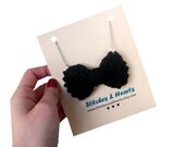 Black Bow Necklace - Hand knit bow on silver plated chain