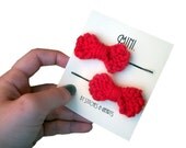 Mini Knit Hair Bows - Fire Engine Red Bows on Bobby Pins, tagt valentine