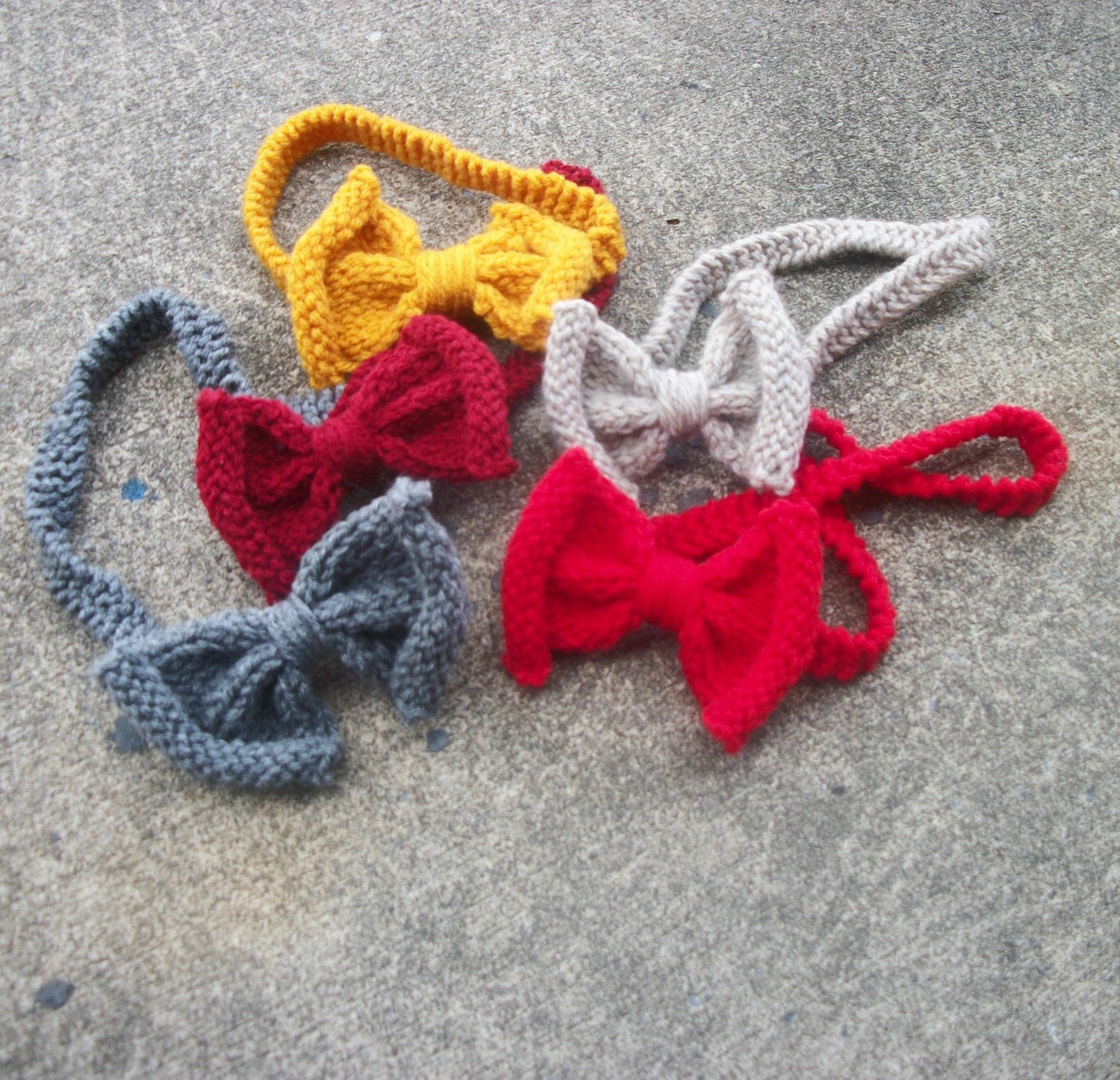 Indie Style Adult Knit Bow Headband - Your choice of color Red Yellow Grey Khaki