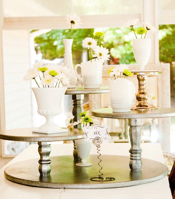 Cake Stand Rustic Silver Wedding Party or Catering Centerpiece Vintage Shabby Chic or Cupcake Stand Cake Stand Country