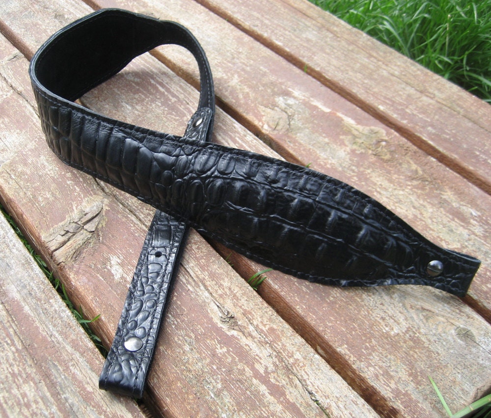 Genuine Leather Black Aligator Print Padded Rifle Sling