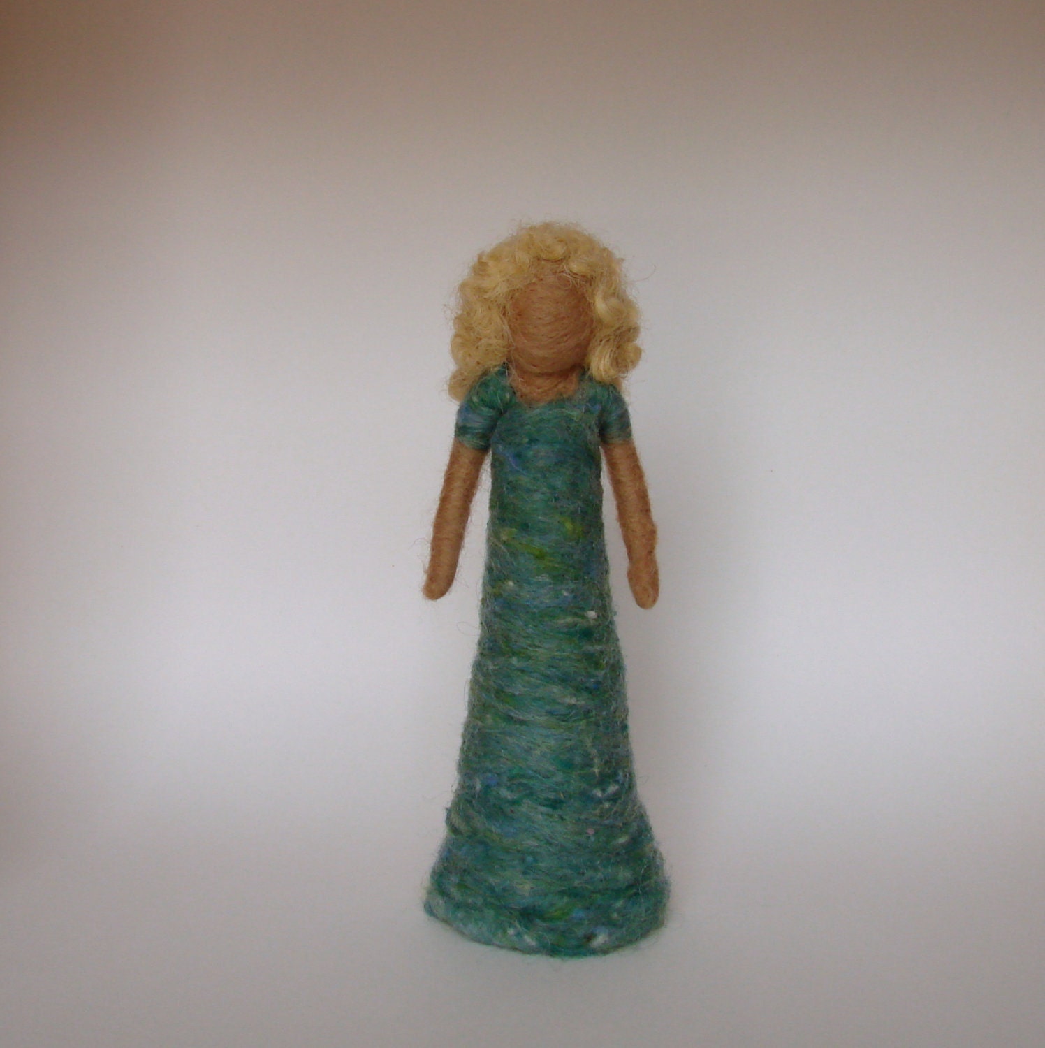 Needle Felted Standing Doll - Blue Green - Bendable - Wool - Waldorf Inspired