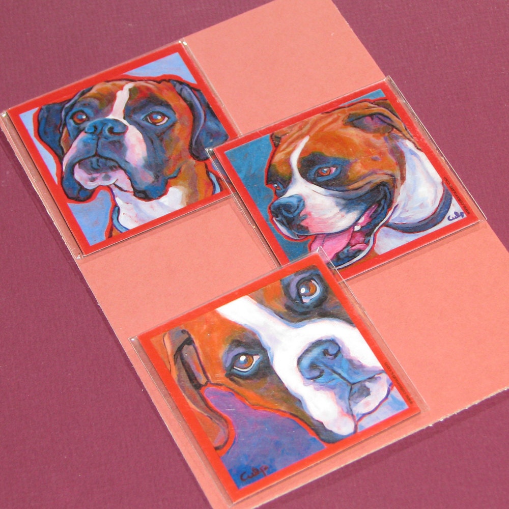 Colorful BOXERS Dog Art MAGNETS from paintings by Lynn Culp