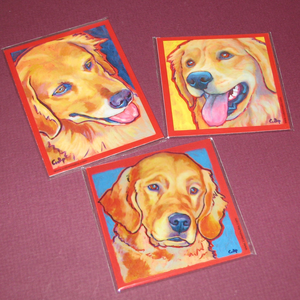 GOLDEN RETRIEVER 3 Dog Art Magnets by Lynn Culp