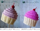 PDF Crochet Pattern and Crochet/Knit pattern - Baby Cakes Cupcake Hat - Two versions in one