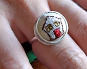 Handmade Sterling Silver Ring with Embroidered House (custom sized)