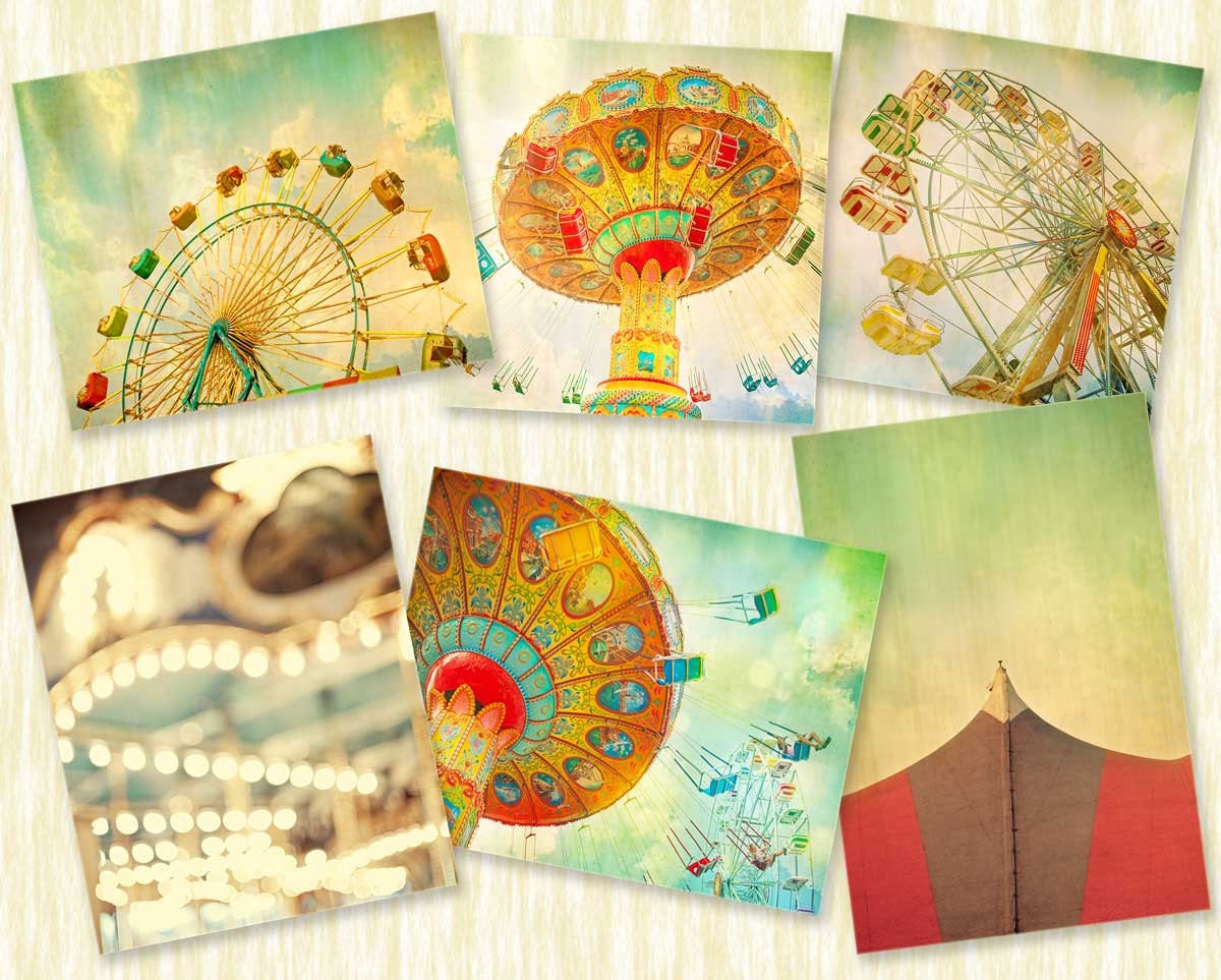 Carnival photography, nursery art, vintage carnival series, set of prints, nursery wall art - 7 Fine Art Carnival Photographs - 8x8 and 8x10