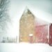 Winter Photography - Early Snow - Fine Art Photography Print - red barn snow fall dreamy country winter scene snow storm - 8x8