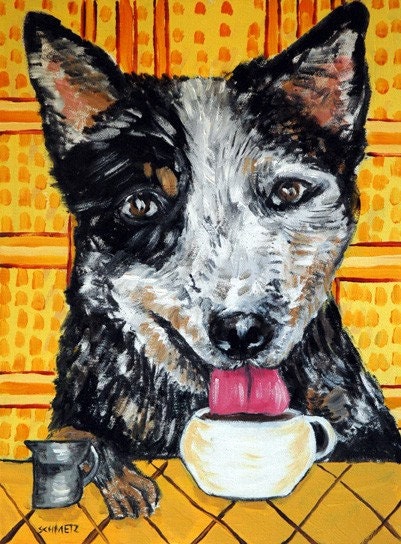 Australian Cattle at the Cafe Dog Dog Art Print 8x10  JSCHMETZ modern abstract folk pop art AMERICAN ART gift