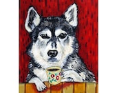 Siberian Husky at the Wine Bar Dog Art Print