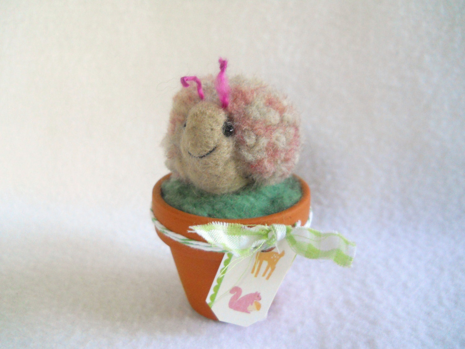 Adorable Little Needle Felted Snail Pom Pom Teacher Gift Desktop Windowsill or Office Decoration Shower Favor