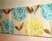 Set 3 Contemporary Designer Design Duck Egg Blue Pale Yellow Autumn Flower Print Design Wall Hanging Canvases Fabric Wall Art Wall Decor