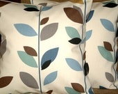 2 New 16" Teal Duck Egg Blue Brown Black Grey Cream Leaf Print Funky Designer Retro Pillow Cases,Cushion Covers,Throw Pillow,NEW FABRIC