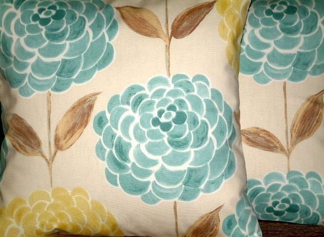 2 x 16"  Modern Contemporary Duck Egg Blue Brown Designer Retro Cotton Pillowcases,Cushion Covers,Pillows,Pillow Slips