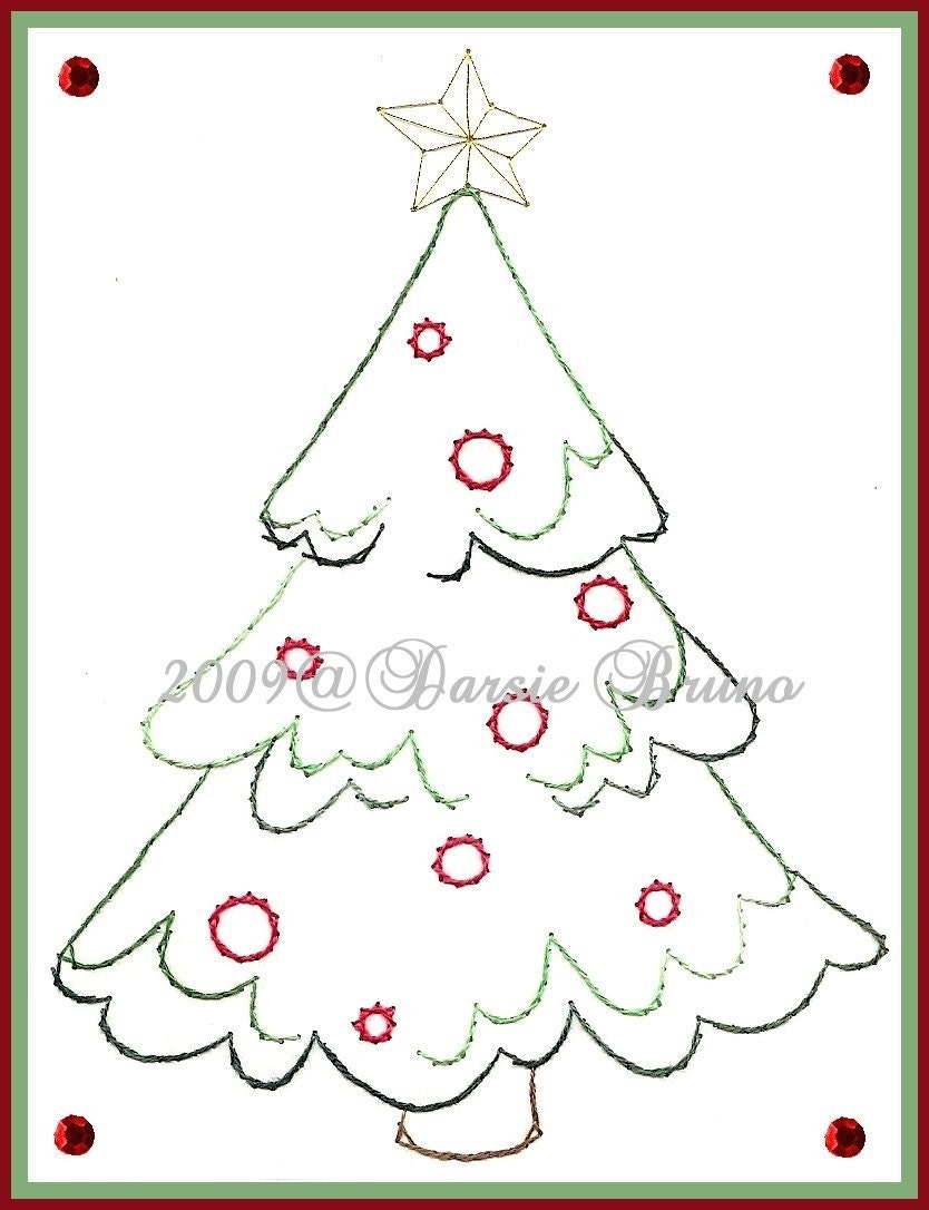 Snowy Christmas Tree Paper Embroidery Pattern for Greeting Cards