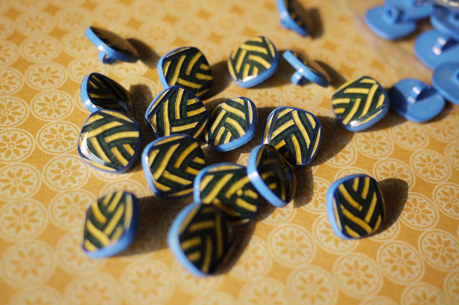 Vintage - 10 Blue and Yellow Buttons (Small)