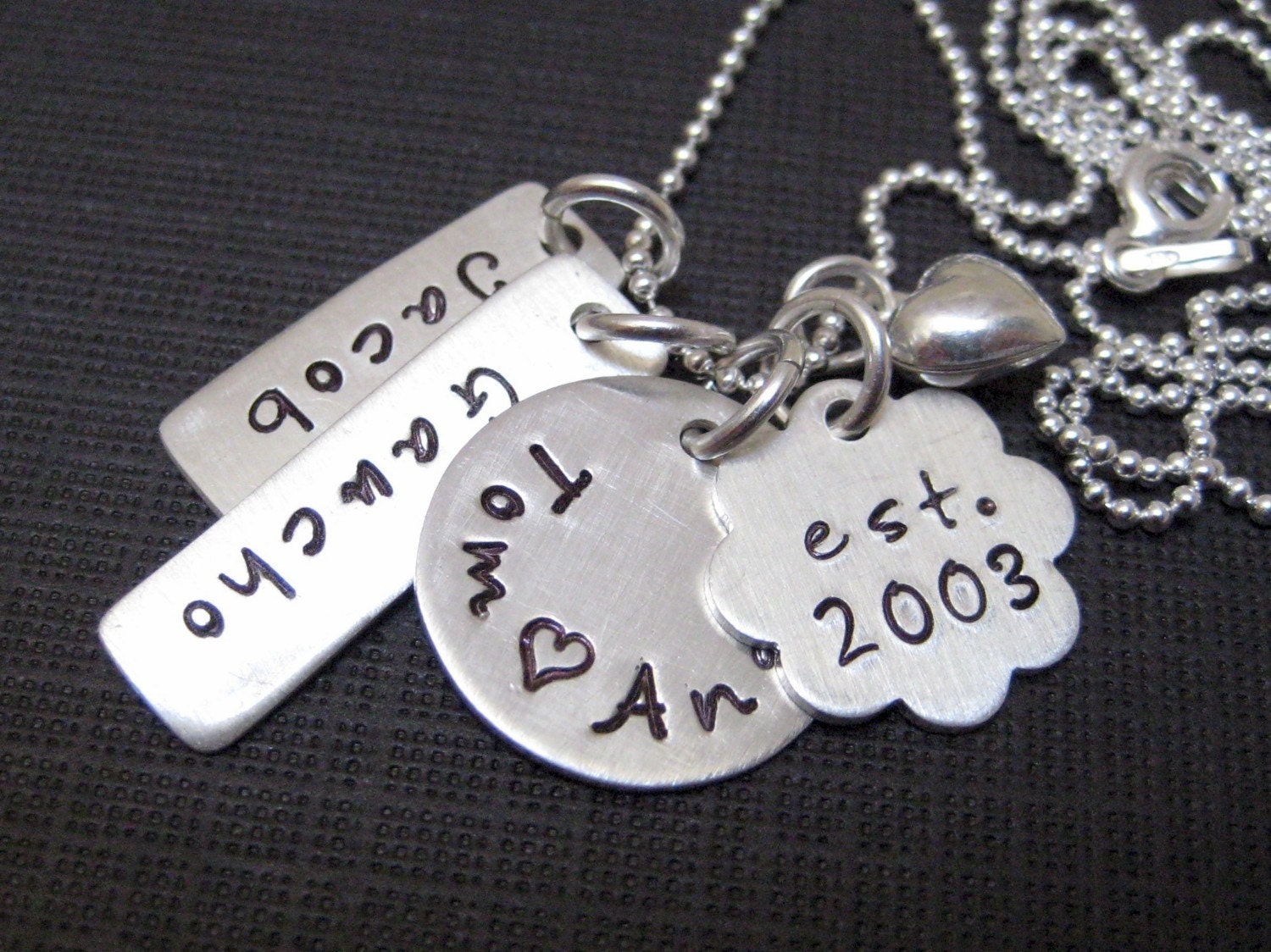 Personalized Mothers Jewelry - My Family - Four or Five Name Hand Stamped Sterling Silver Necklace